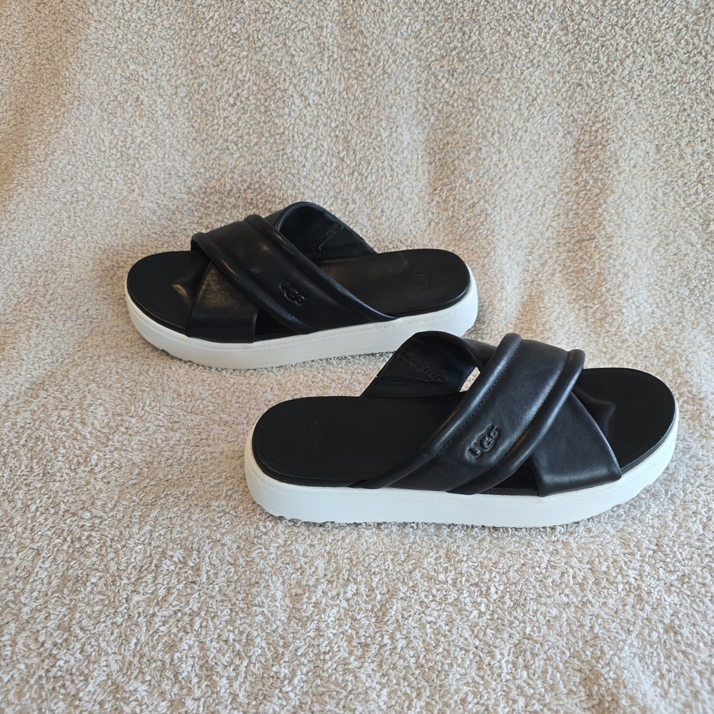 UGG Women's Zayne Crossband Sandal Black Leather Size 9 Style 1128635